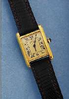 CARTIER DAMENARMBANDUHR TANK, SCHWEIZ UM 1977, STERLINGSILBER HARTVERG., BODEN SEITL. 4-FACH VERSCHR., SCHMUCKKRONE, CREMEFARB. BLATT, ...