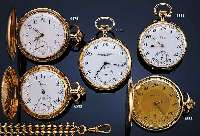 POP HERRENTASCHENUHR LEPINE, REF.-NR. 340, FRANKREICH UM 1928, GG 750/000, EMAILBL. SIGN.AUßEN ROT 13-24, GOLDCUV., BRüCKENANKERW. IN GEH. ...
