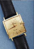 ETERNA MATIC HERRENARMBANDUHR CENTENAIRE, REF.-NR. 765, SCHWEIZ UM 1964, GG 750/000, CARREE-GEH., BODEN GEDR., AUTOMATIK, BLATT REST., 21 ...