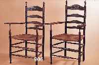 4 STüHLE, NIEDERLANDE, UM 1910, 2 STüHLE/2 ARMLEHNSTüHLE, NACH DEM VORBILD DES 18 JH., BUCHE/BINSENGEFLECHT, ARM- UND RüCKENLEHNE ...