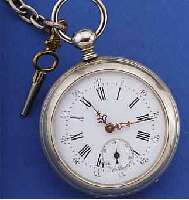 BEAUCOURT HERRENTASCHENUHR, FRANKREICH UM 1880, NICKEL, EMAILBL.,SCHLüSSELAUFZ., VERG. PLATINENW. SELTEN, D. CA. 45 MM, ANBEI STEG- ...