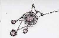 COLLIER, DEUTSCH FüR DEN RUSS. MARKT, WOHL PFORZHEIM UM 1900, FILIGRANARBEIT VON BESTER QUALITäT, 900ER SILBER, GRANULATE, AME-THYSTE VON ...
