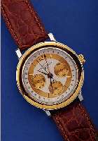 LE GUET HERRENARMBANDUHR, VOLLKALENDER OHNE MONDPHASE, EDELST. U. GOLD KOMB., ANZ. V. STD., MIN., ZENTRALSEK., DATUM., TAG, MONAT U.ZUSäTZL. ...