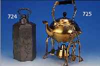 TEEKANNE MIT STöVCHEN, DEUTSCH, WMF, UM 1902-1906, MESSING MIT TYSPISCHEM JUGENDSTILDEKOR, LEICHTE GEBR.-SPUREN, GRIFF UND ...