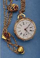 DAMENTASCHEN/ANHäNGEUHR, REF.-NR. 7197, SCHWEIZ UM 1897, RG 750/000, UMBAU SPäTER, PERF. EMAILBL. M. KL. SEK., RüCKS. VERSCHL. ...