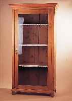 VITRINENSCHRANK, DT., UM 1900, WEICHHOLZ, 1 GLASTüR, 3 BöDEN, RüCKWAND MIT RESTE ALTEN WURMBEFALLS, CA. 194X101X55 CM