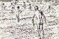 LIEBERMANN, MAX, 1847-1935, BADENDE, LITHOGRAPHIE, IM DRUCK SIGN., CA. 9 X 13 CM