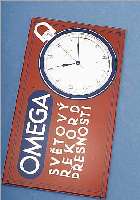 OMEGA WERBESCHILD, TSCHECHOSLOWAKEI UM 1955-60, GLAS, AUFDRUCK Z.T. BER., ALTERS- SPUREN, SELTEN