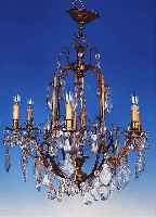 DECKENLEUCHTER, DEUTSCH, UM 1910-20, METALLMONTUREN BRONZEFARBEN PATINIERT, REICHER FACETT. GLASBEHANG, ...