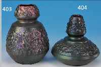 VASE, SIGN. GAZIELLO VALLAURIS, UM 1910, STEINGUT REICH RELIEFIERT UND MIT GRüN-VIOLET-TER LüSTERGLASUR, H. CA. 15,5 CM
