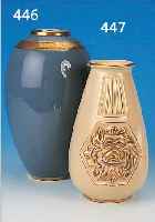 VASE, FRANKREICH, SIGN. MAURICE PINON, UM 1930, STEINGUT, BLAUGRAU GLASIERT UND FEIN KRAKELIERT, GOLDRäNDER LEICHT BERIEBEN, H. CA. 29 CM