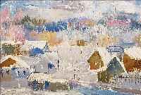 AKSIEROW, RUSSISCHER KüNSTLER DES 20. JH., WINTERLICHES DORF, ÖL/LWD., SIGN., 45 X 54 CM