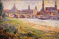 SCHREYER, OSKAR, DRESDENER KüNSTLER, NACH- GEWIESEN UM 1930, HIER: DRESDENANSICHT MIT AUGUSTUSBRüCKE, ÖL/HARTFASER, MONOGR. SCH., 65 X 85 ...