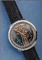 BULOVA ACCUTRON HERRENARMBANDUHR, SCHWEIZ UM 1967, EDELSTAHL, BODEN GESCHR., BEI FERTIG-STELLUNG WASSERGESCH., BATT.-FACH U. ZEIGER- STELLUNG IM ...