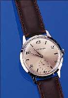 GIRARD PERREGAUX HERRENARMBANDUHR, SCHWEIZ UM 1948, AUF KD. WUNSCH NEUTR. METALLGEH. VERCHROMT U. BEIDSEITIG VERGLAST, BLATT ...