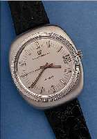 GIRARD PERREGAUX HERRENARMBANDUHR, QUARTZ, SCHWEIZ UM 1973, EDELSTAHLBODEN GESCHR., EINERDER ERSTEN GENERATION M. ANALOGANZEIGE, SEK.- TAKT, ...
