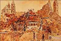 GRAF, KARL,  DER DOM ZU SPEYER, AQUARELLIERTE TUSCHPINSEL- ZEICHNUNG, LI. U. SIGN., CA. 24 X 35 CM, PP