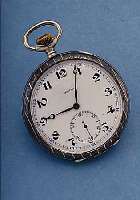ZENITH HERRENTASCHENUHR OFFEN, REF.-NR. 3457, SCHWEIZ/DEUTSCHLAND UM 1912, 800ER TULA-SILBER, PERF. EMAILBL., AUßEN BLAU 13-24, SIGN., ...