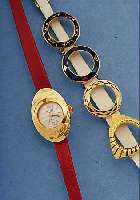 NIVADA DAMENARMBANDUHR FAMA, SCHWEIZ UM 1964, METALL VERG., 2 LEDERB., 5 VERSCHR. LüNETTEN, DADURCH DESIGN SELBST ZU VERäNDERN, 17 ST., ...