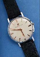 GIRARD PERREGAUX HERRENARMBANDUHR, REF. NR. 8721/A, SCHWEIZ UM 1966, METALL VERCHR., EDEL-STAHLBOD. U. GLASR. AUFGEDR., FLACHE AUSFüHR.,D. CA. 36 ...