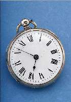 HERRENTASCHENUHR, ENGLAND, HALL MARKS, CHESTER UM 1874, SILBER, SCHLüSSELAUFZ., EMAILFARB., KONTRASTZIFFERBL. (ERSETZT), VERG.3/4 ...