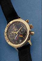 POLJOT ARMBANDCHRONOGRAPH COSMOS, REF.-NR. 19920582/1000, RUSSLAND UM 1992, METALL GELB- VERG., EDELST.-BODEN GEDR., BOMB. MINERALGL., UHR HERAUSG. ...