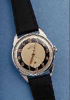 LEMANIA HERRENARMBANDUHR, REF.-NR. 298/2, SCHWEIZ UM 1958, EDELST., BODEN GESCHR., AUßERLEDERB. ORIG.-ZUSTAND, 17 ST., HANDAUFZUGKAL. 3000, ...