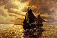 MOSBLEMOSBLECH, WILHELM, UM 1930/40, SEGELBOOTE BEI DER AUSFAHRT IN ABENDLICHER STIMMUNG, IMPRESSIONISTISCHE SICHT, FEINE SPIEGELUNG IM WASSER, ...