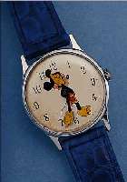 MICKY-MOUSE COMIC-UHR, WALT DISNEY PROD., METALLGEH. NACHVERCHR., EDELST.-BODEN AUF- GEDR., STIFTENANKERFORMWERK V. TIMEX, GROß- BRITANIEN ...