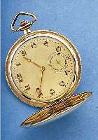 DRUSUS HERRENTASCHENUHR SAVONETTE, REF.-NR. 31877, DEUTSCHLAND UM 1930, WALZGOLDDOUBLE (20 MICRON), BEIDE SCHALEN STREIFENDEKOR, RäNDER WIE ...