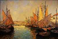 DONELLI, P., 1. HäLFTE 20. JH., HAFEN IN VENEDIG, ÖL/HOLZ, SIGN., 60 X 80 CM, R. (DIESER L. BESCH.)