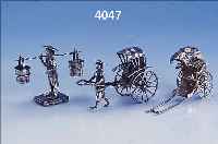 KONVOLUT 3 SILBERMINIATUREN, INDOCHINA 60ER JAHRE, 925ER SILBER, 1 X WASSER- TRäGER, 1 X RIKSCHA, 1 X RIKSCHA MIT BOY