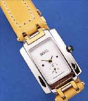 ERNEST BOREL DESIGNERDAMENARMBANDUHR, SCHWEIZ UM 1995, EDELST. POL., BANDANST. HART-VERG., LEDERB. M. DOPPELTER, UNSICHTB. EDELST.-FALTSCHL., ...
