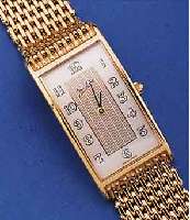 JEAN D'EVE HERRENARMBANDUHR, REF.-NR. 182042SCHWEIZ UM 1990, UNGETR. LAGERW., HARTVERG., BOMB. MINERALGL., EDELST.-BODEN GEDR., RECT.- FORM IN ...