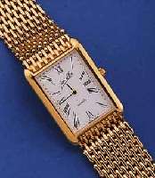 JEAN D'EVE HERRENARMBANDUHR, REF.-NR. 182042SCHWEIZ UM 1990, UNGETR. LAGERW., HARTVERG., BOMB. MINERALGL., EDELST.-BODEN GEDR., RECT.- FORM IN ...