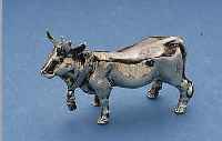 SCHNUPFTABAK-/NADELBEHäLTER IN FORM EINES RINDS, SILBER, DEUTSCH UM 1890, VOLLPLA- STISCH, AN KOPF AUFKLAPPBAR, BEWEGLICHE ...