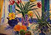 LARSEN, SKANDINAVISCHER KüNSTLER 2. HäLFTE 20. JH., HIER: STILLEBEN MIT TULPEN UND OBST, ÖL/LWD., SIGN., (VORNAME UNLESERL.), 60 X 70 CM, R.