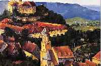 PROBST, DEUTSCHER KüNSTLER DES 20. JH., BLICK AUF EINE FRäNKISCHE STADT, ÖL/MALKARTON,SIGN. U. DAT. (19)73, 48,5 X 61,5 CM, R.