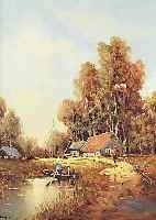 SELHORST, TH. SEN., NIEDERLäNDISCHER MALER, HAUS AM SEE, ÖL/LWD, LI. U. SIGN., CA. 50 X 40 CM, R.