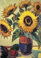 PERRON, WALTER, 1895-1972, STILLEBEN MIT SONNENBLUMEN, ÖL/HARTFASER, RE. U. SIGN. UND DAT. 47, CA. 69 X 60 CM, R.