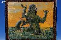 HANS THOMA, UM 1903, RELIEFPLATTE KARLSRUHER MAJOLIKA, 40.8 X 47.5 CM, MEERWEIB, MIT HOCHERHOBENEN ARM, IN ...