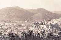 STAHLSTICH, DEUTSCH, UM 1850, PANORAMA VON HEIDELBERG VON DER MOLKENKUR AUS GESEHEN, CA. 14 X 66 CM, U.GL., R.