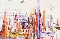 DUFY, RAOUL, LE PORT A PESCHE A BOSTON, FARBLITHOGRAPHIE NACH EINEM AQUARELL, ED. ADAPG PARIS 1959, CA. 34 X 26 CM, PP