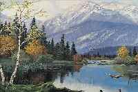 WIEDUWILT, F.O., DATIERT MüNCHEN 1931, GEBIRGSLANDSCHAFT, WILDENTEN AM SEE, ÖL/LWD, LI. U. SIGN., CA. 45,5 X 70 CM, R.