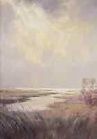 BAIER, HANS KARL, 1918-1976, MALER IN OBERSTDORF, WEITE MOORLANDSCHAFT, ÖL/HART- FASER, RE. U. SIGN., CA. 70 X 52 CM, R.