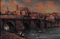 FAURé, CAMILLE, EMAILLEUR IN LIMOGES, 20ER/30ER JAHRE, STADTANSICHT MIT BRüCKE, FEINES MEHRFARBIGES EMAIL AUF KUPFER, TEILS ...