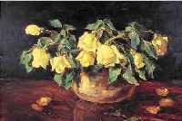WüRTELE, LUDWIG, GEB. 1884 HEIDELBERG, SCHüLER DER AKADEMIE KARLSRUHE BEI HAUEISEN, HIER: STILLEBEN MIT GELBEN ROSEN, ÖL/LWD, LI. U. ...