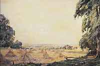 VON KUSCHERT, F., DEUTSCHER MALER 1. HäLFTE 20. JH., NORDDEUTSCHE LANDSCHAFT NACH DER ERNTE, ÖL/LWD, LI. U. SIGN., MIT ALTERS- BEDINGTEN ...