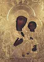 IKONE, RUSSLAND, UM 1880-1900, MUTTER GOTTES MIT KIND, ZISELIERTES UND PUNZIERTES MESSINGOKLAD, CA. 22 X 17,5 CM