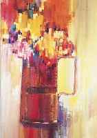 UNBEKANNTER MALER, DATIERT 1974, STILLEBEN MIT BLUMENVASE UND FENSTERBANK, AQUARELL AUF LEINWAND, UNLESERLICH SIGN. UND DATIERT, CA. ...